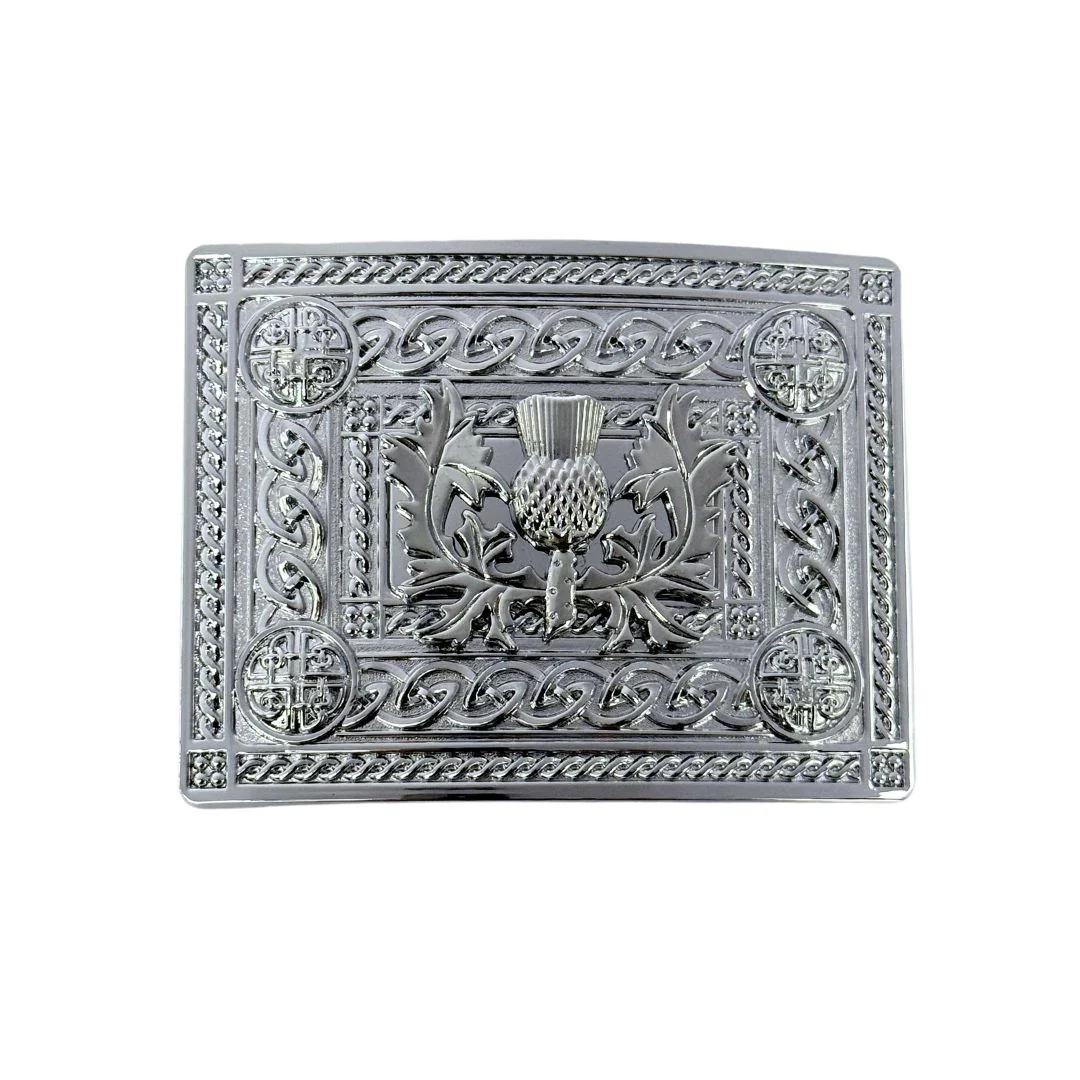 Celtic Knot Belt Buckle - Intricate Thistle - Chrome Finish