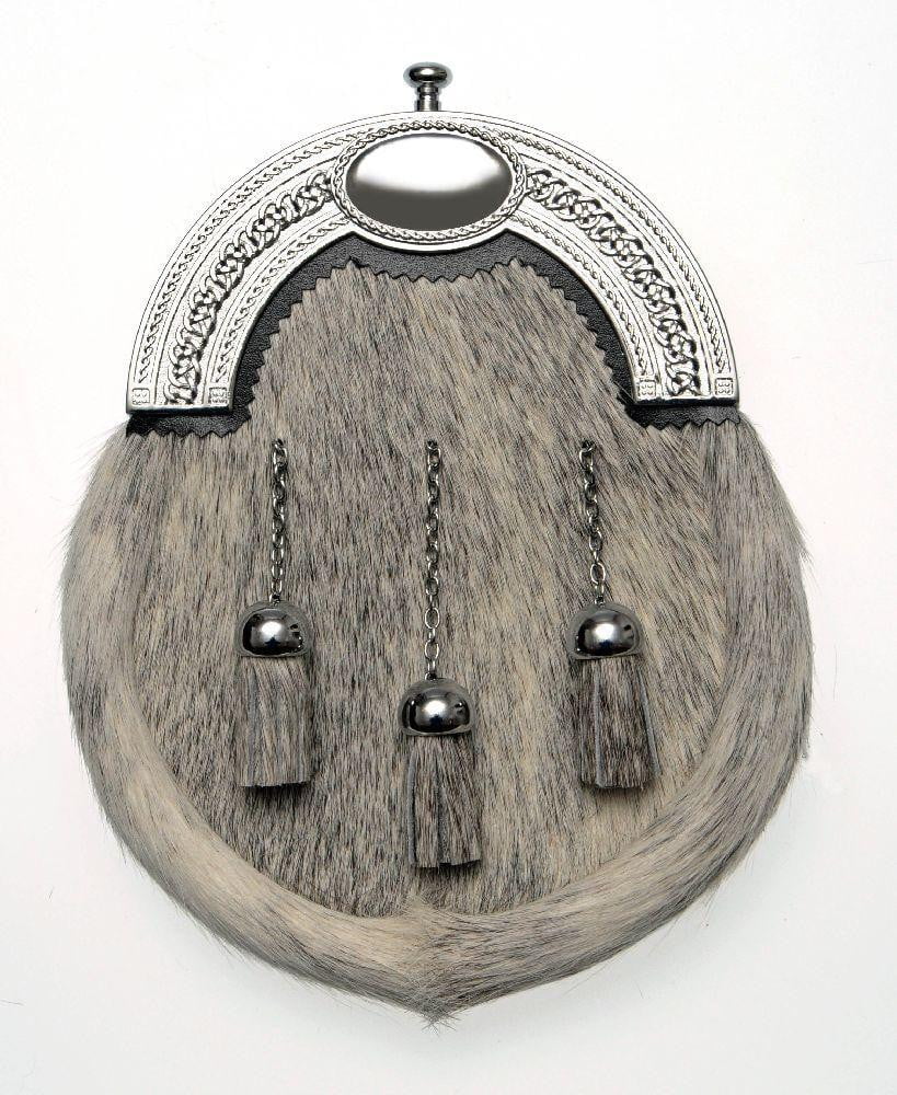 Full Dress Chrome Oval and Weave Sporran - Natural Calfskin