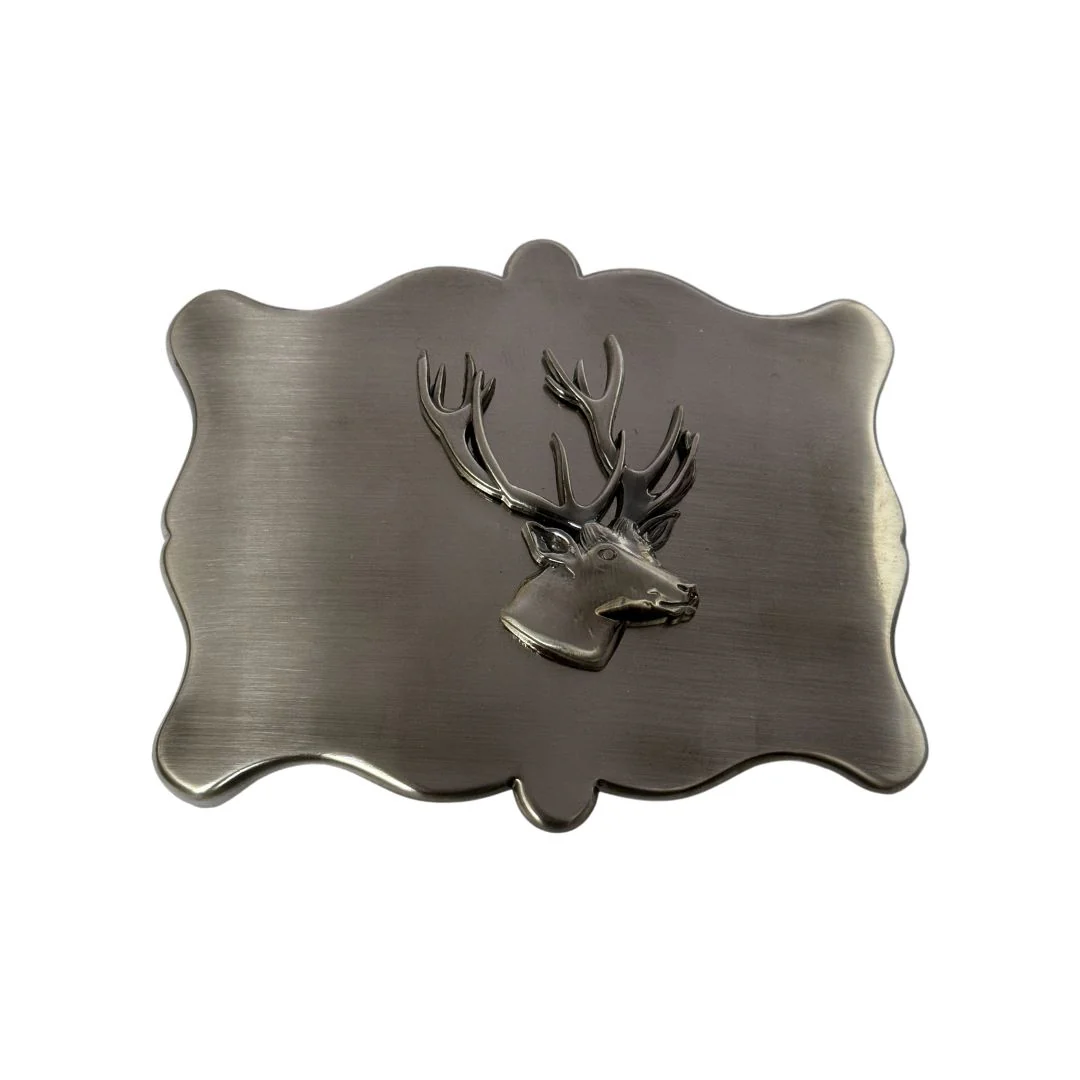 Intricate Scalloped Shaped Belt Buckle - Stag - Antique Finish
