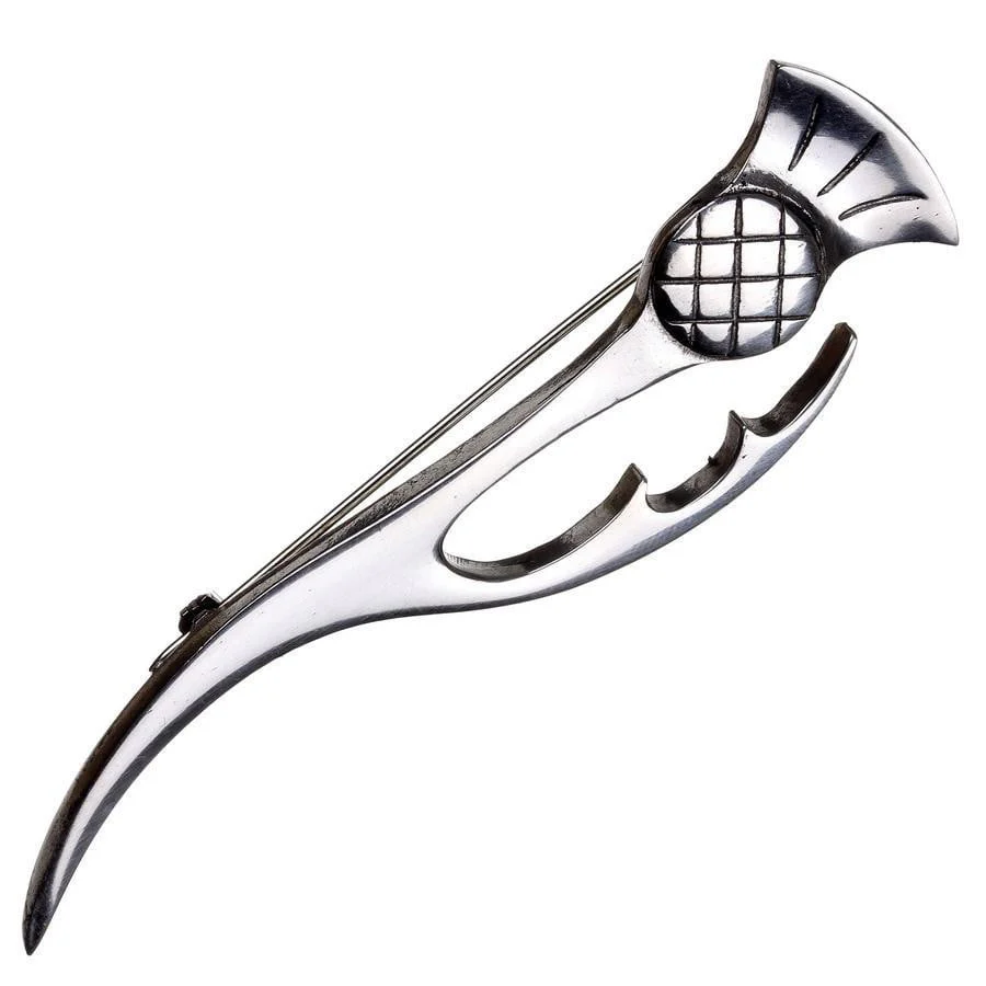 Thistle and Leaf Pewter Kilt Pin - Polished - Image 2