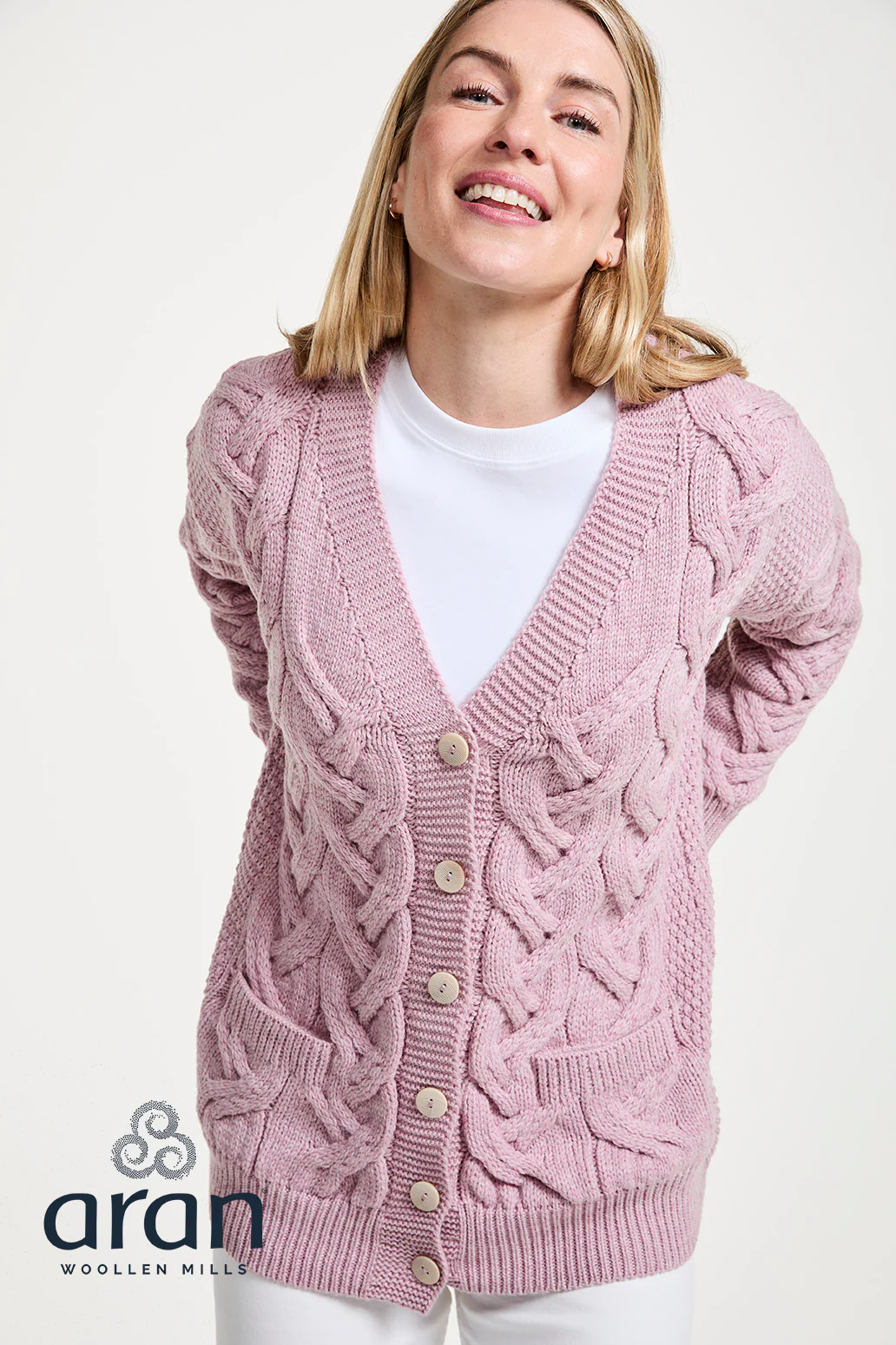 Women's Supersoft Merino Wool Chunky V-Neck Cable Cardigan by Aran Mills - Image 7